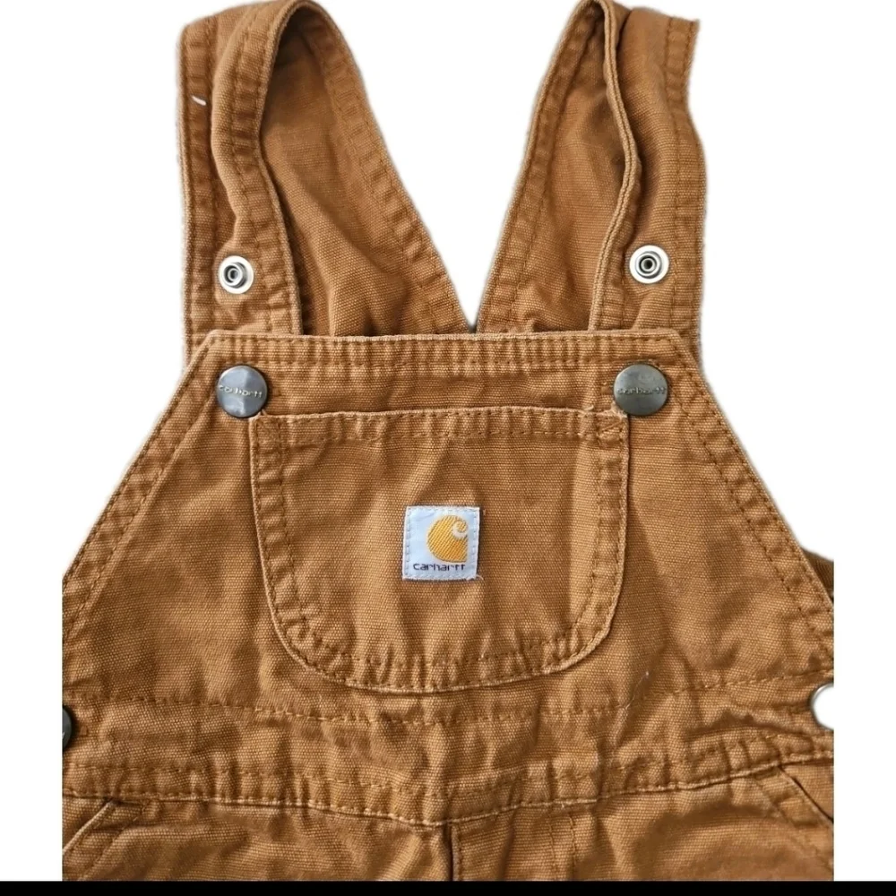 Carhartt Unisex Brown Cotton Snap Bottom Baby Classic Overall Shorts 18M